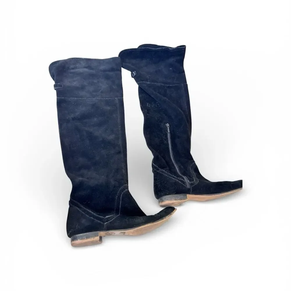 Zara Black Suede Leather Over The Knee Boots Women’s 8 Fall Tall Boho Classic
